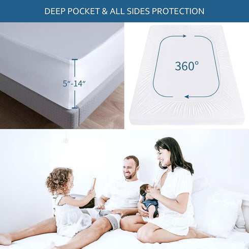Waterproof Mattress Protector Twin Size, Smooth Top Cover for Kids, Breathable Skin Friendly Noiseless Fitted Sheet