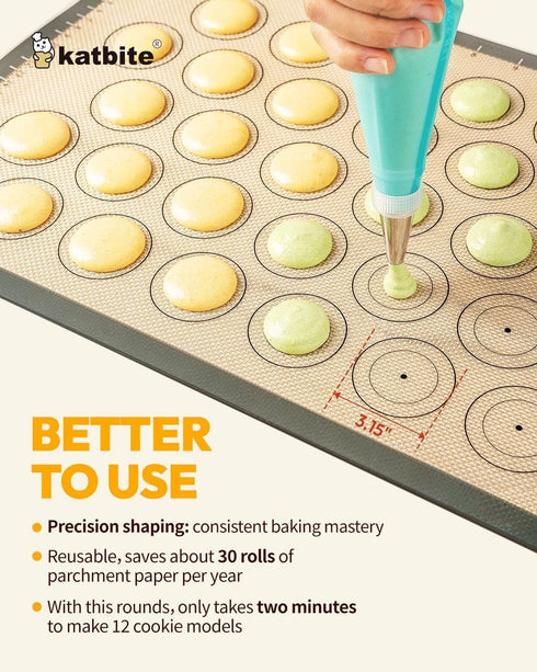 Katbite Silicone Baking Mat Set of 5, Food Grade Non-stick Reusable Bakeware Mats for Cookie, Macaron, Pizza