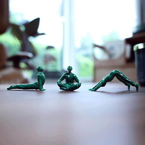 Yoga Joes Series 1 Green Toy Soldiers, Set of 9 Army Men Yoga Pose Figurines for Home or Office Decor