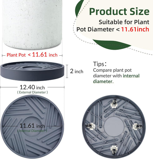 2PCS 12 inches REDHUGO Round Plant Caddy with Hidden Wheels, Heavy Duty Rolling Plant Stand Caddy with Wheels, Pot Base