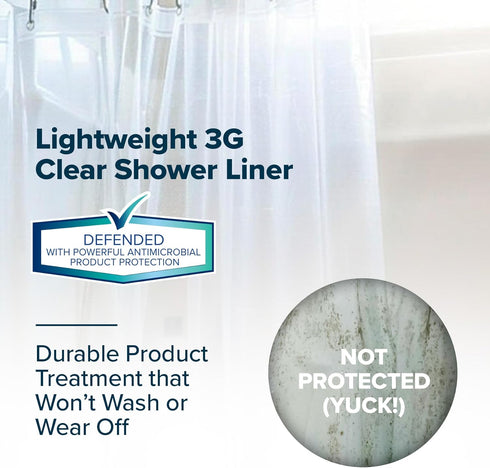 SlipX Solutions Protected Shower Curtain Liner - 3G Lightweight, 70"x72", Clear