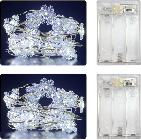 Set 2 6 on/18 Decorations,30LEDs,10 of Battery Operated Mini Led Fairy Light Snowflake Lights with Timer Hours Hours