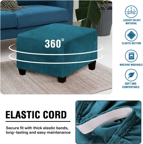 Velvet Square Ottoman Covers Slipcover Square Footstool Protector Covers Storage Stool Ottoman Covers Stretch