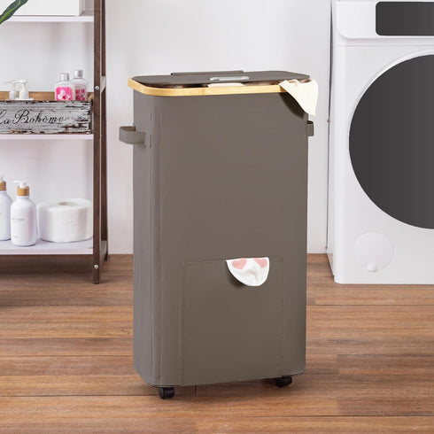 Vincona Laundry Basket with Wheels, Tall Dirty Clothes Hamper on Wheels, Rolling Laundry Hamper with lid for Dorm