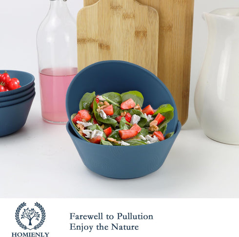 Homienly 36 Oz Wheat Straw Bowls Set of 6, Unbreakable Dinnerware, Microwave & Dishwasher Safe, Navy Blue