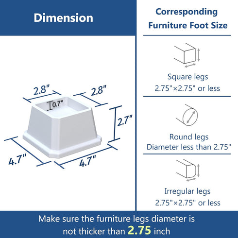 Bed Risers 2 Inch Heavy Duty, Furniture Risers for Bed Frame, Couch, Desk, Chair, Lifts Up to 1,500 lb, Set of 8