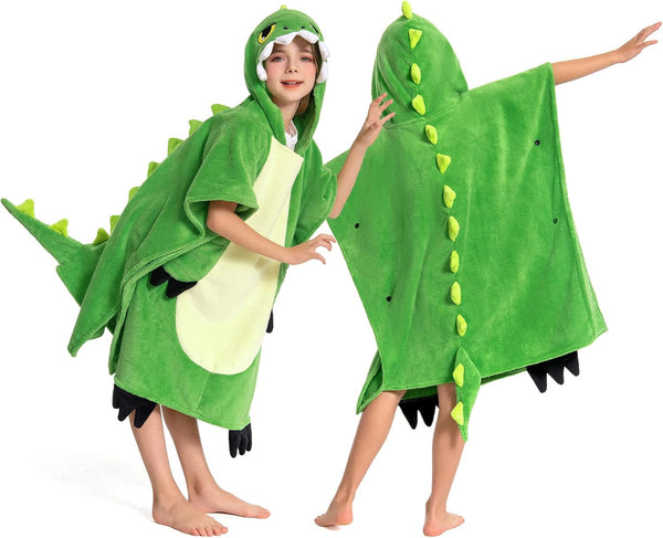 OLAOLA Dinosaur Hooded Kids Beach Towels for 3-12 Years Boys Girls, Soft