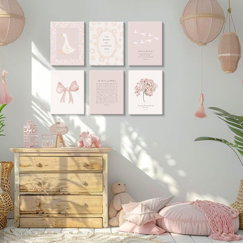 Lhoiplme 8x10x6 Inch Nursery Christian Wall Art Bible Verse Prints Pink Girl Nursery Room Canvas Wall Decor Coquette
