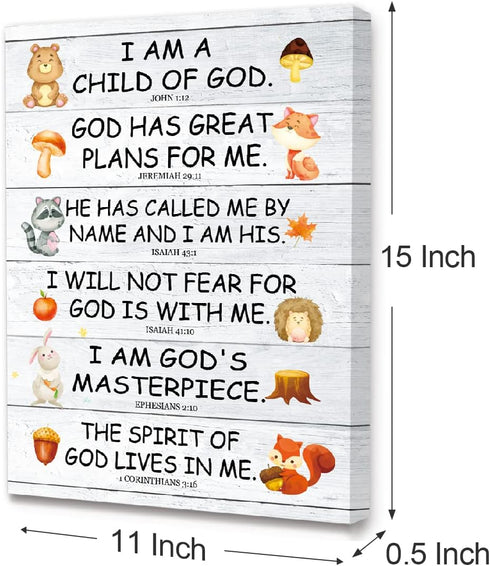 LISTNGBO 12" 15" Bible Verses Wall Decor for Kids,I Am Child Of God Scripture Wall Art Canvas Framed,Christian Kids