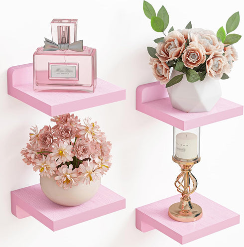 Fixwal Pink Shelves, 5x5 Inches Small Wall Shelf Set of 4, Rustic