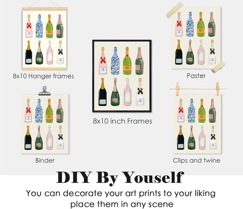 ULEGIE Set 4, 12x16 Inch ULEGI Bar Cart Wall Decor, Trendy Retro Champagne Cocktail Cheers Wall Art Decor of Bar