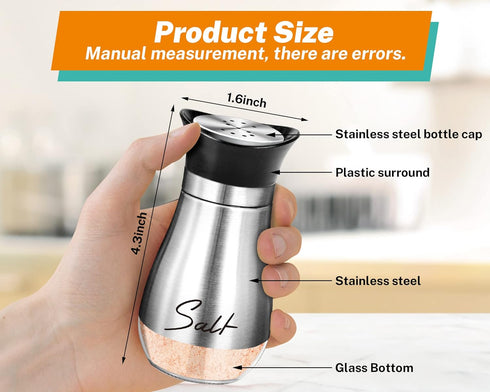 Set,4 oz Salt Shakers and Pepper Glass Bottom Salt Pepper Shaker with Stainless Steel Lid for Kitchen Gadgets Cooking