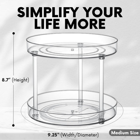 Clear Lazy Susan Organizer, Spice Rack Kitchen Cabinet Organizers, Pantry Organizers and Storage Fridge Organization turntable Rotating Makeup Organizer for Vanity Skincare Perfume Cosmetic Dresser