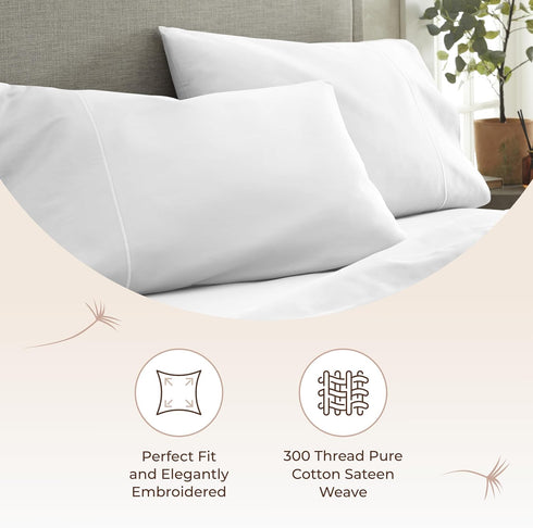 100% Organic Cotton Pillow Cases Queen Size Set of 2, 300 Thread Count, GOTS Certified, Soft & Breathable Pillowcases,