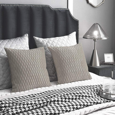 DEZENE Tan Throw Pillow Cases 22x22, 2 Pack Original Striped Velvet Square Decorative Pillow Covers for Farmhouse Couch