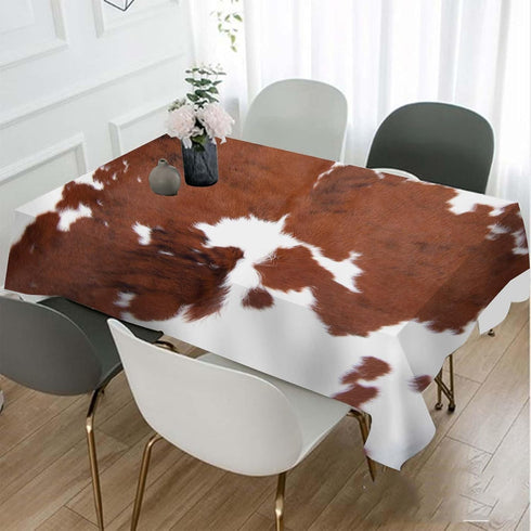 TKS MITLAN 60 84 Inch 6-8 Cowhide Decorative Rectangle Tablecloth Farm Animal Brown Cowhide Print Cow Polyester Table