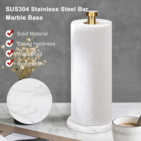 NearMoon Standing Paper Towel Holder for Kitchen Countertop, Standard or Jumbo-Sized Roll Holder with Marble Base
