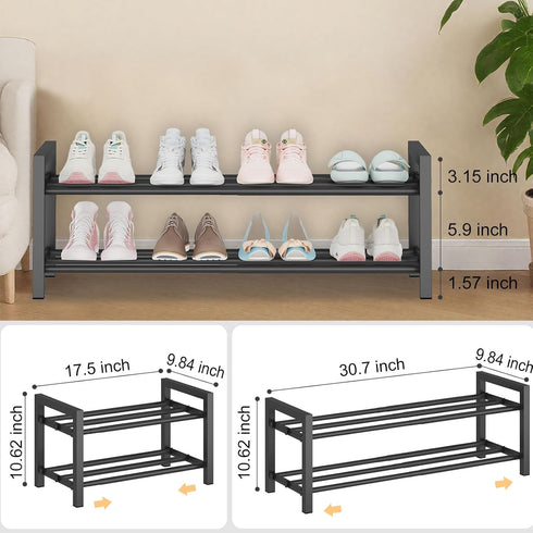 2-Tier (17.5"-30.7") Closet, Detsuk Expandable Shoe Rack Adjustable Heavy-Duty Metal Shoe Organizer Shelf for Entryway