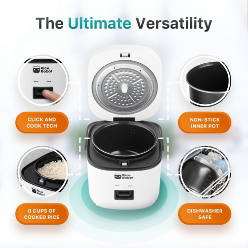 EMSON 4 (8 Rice Robot Rice Cooker Family Size Cup Uncooked Cups Cooked) Electric Rice Maker | PFAS-Free Ceramic
