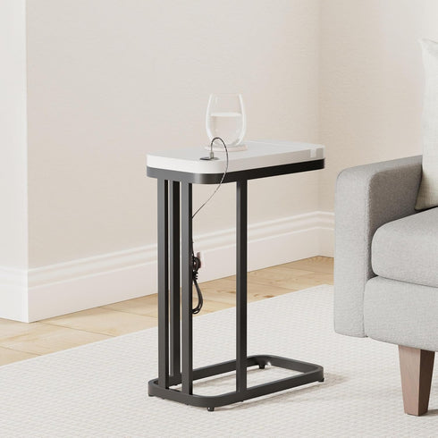Leisure Space 18" 10" 24H Side Table SeetableSlot with USB Charging Ports CShaped Sofa Side Table with Device Slot