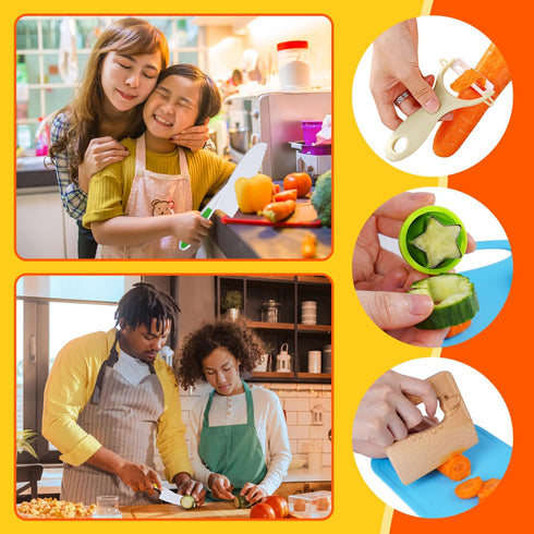 Kids Safe Knife Set for Toddlers, Real Cooking Tools with Gloves, Cutting Board & Crinkle Cutters