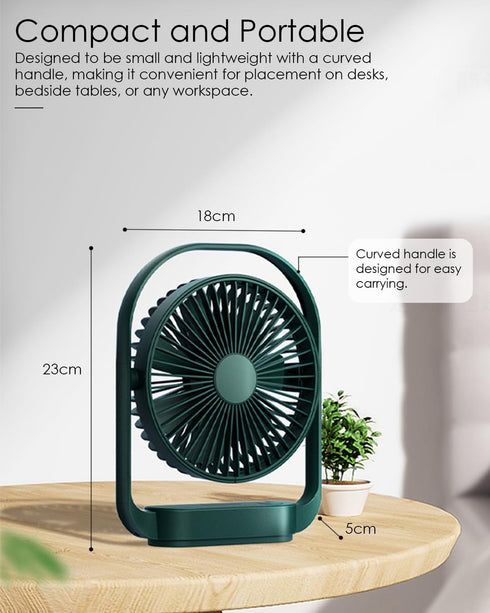 AceMining Small Quiet Desk Fan, USB Fan with Night Light, Rechargeable 4 Speed Table Fan, 330° Rotation for Bedroom
