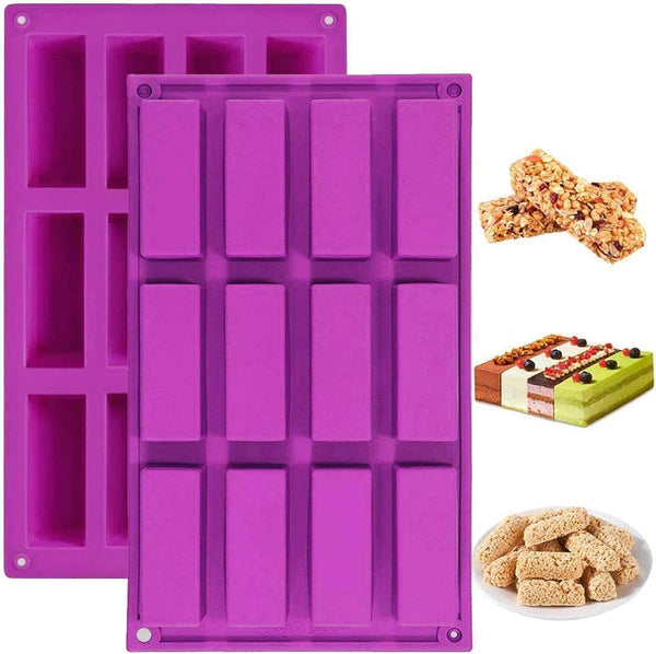 Palksky 2 Pack Medium Narrow Silicone Rectangle Molds, 12 Cavity for Protein Bars, Energy Bars, Caramel, Muffins