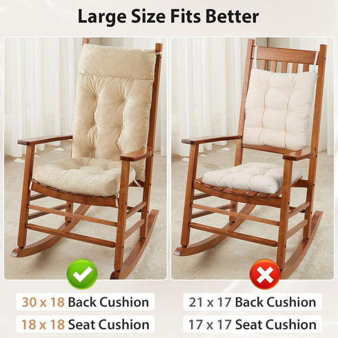 Set Rocking Chair Cushions Indoor & Outdoor, Patio Glider Rocking Chair Cushions with Ties, Use on Porch, Nursery