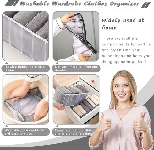 ULENDIS 9 Pack Wardrobe Clothes Organizer for Drawers, Foldable Mesh Separation Box, Drawer Dividers for Clothes