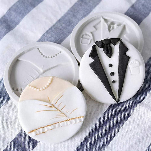 Bride and Groom Fondant Mold Set - Tuxedo Wedding Dress Cake Topper Decorating Chocolate Candy Polymer Clay Resin Epoxy