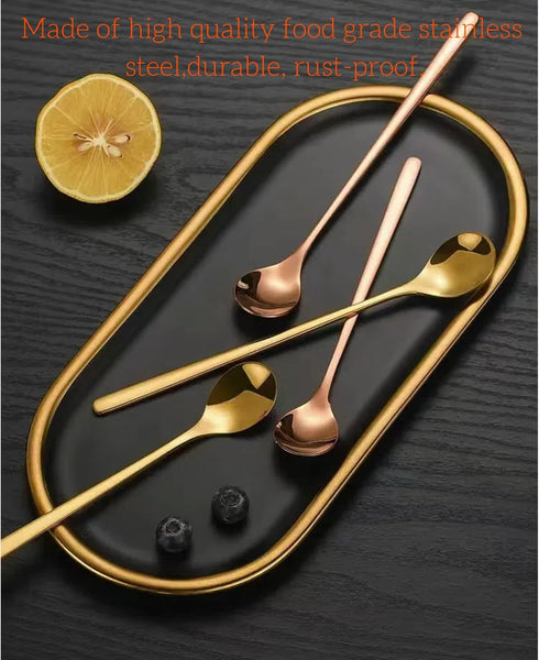 3 6.7-Inch Set, Color Coffee Spoon Long Handle metal Stirring Spoons Teaspoon, Gold Silver Stainless Steel Small