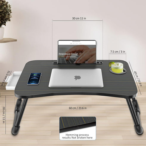 Zapuno Foldable Laptop Bed Table Multi-Function Lap Serving Tray Dining Table with Storage Drawer and Water Bottle