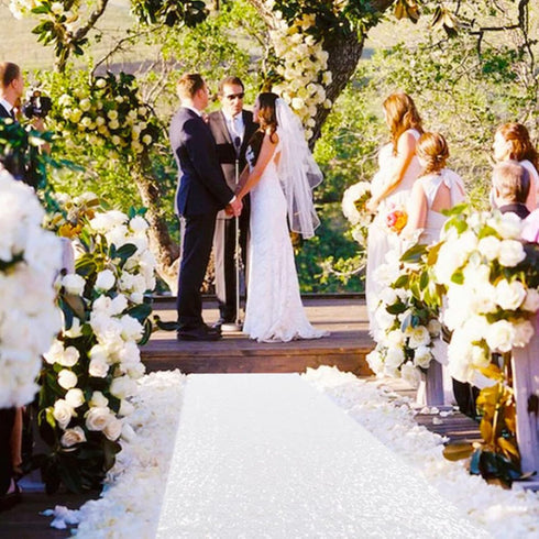 AMZLOKAE Aisle Runners for Weddings - White 2FTx15FT Sequin Aisle Runner, Rustic Outdoor Rug Runner for Ceremony