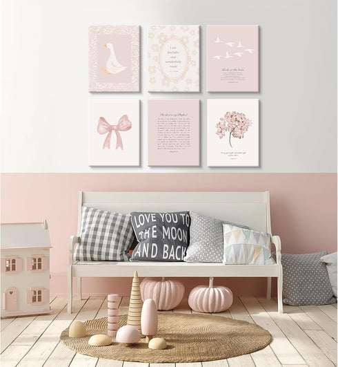 Lhoiplme 8x10x6 Inch Nursery Christian Wall Art Bible Verse Prints Pink Girl Nursery Room Canvas Wall Decor Coquette