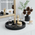 KAYUMONA 11" Counter Modern Decorative Tray for Coffee Table, Wooden Black Round Small Decor Tray for Candle, Perfume