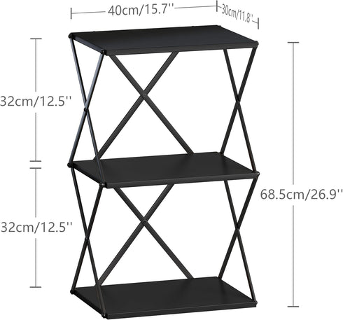 3-Tier ET-03BK End Table Small Side Table Tall Bedside Night Stand with Storage Sofa Side desks for Living Room Bedroom