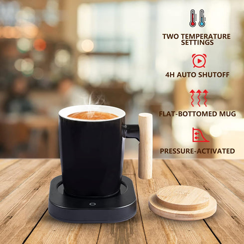 HOWAY 14oz Coffee Mug Warmer Set with Lid, Self Heating Temperature Control