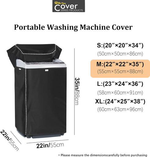 Portable Washing Machine Cover,Top Load Washer Dryer Cover,Waterproof Full-Automatic/Wheel Washing Machine Cover(22"22"35"inches, Black)