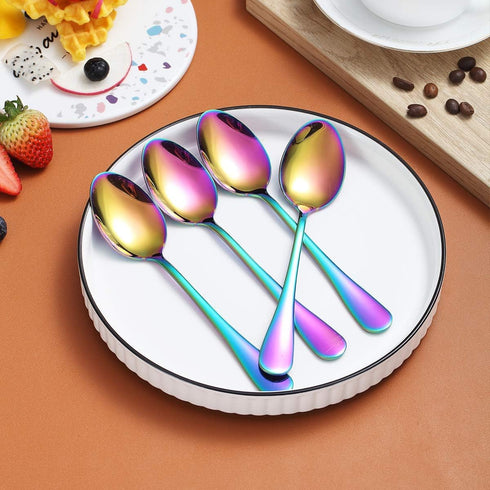 Berglander Rainbow Teaspoons Set of 4, 6.5" Stainless Steel Titanium Plating, Colorful Easy To Clean Silverware