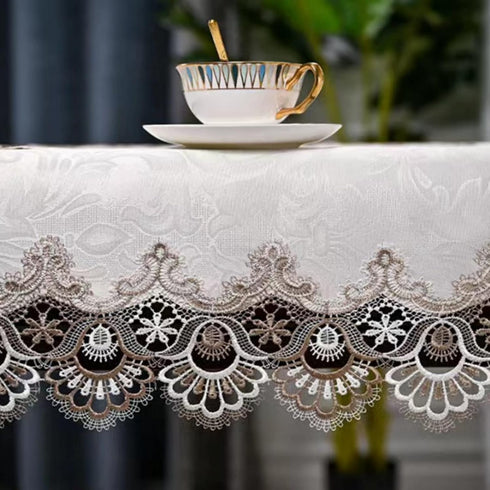 ZMNSZBD (20''X43'') Beige Embroidered Lace Tablecloth Lace Coffee Table Cover Oval Hollow Fabric Tablecloth, Washing