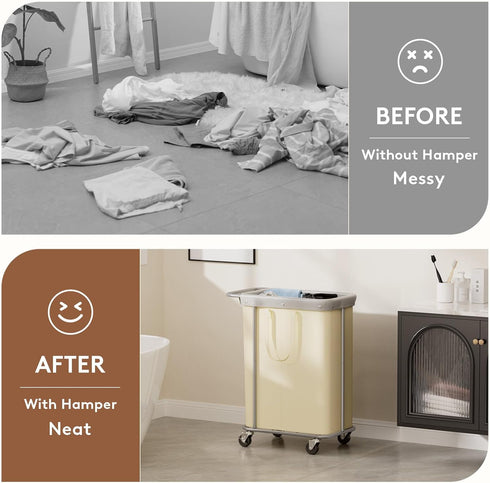 150L 2 Lifewit Large Laundry Basket with Wheels, Tall Section Laundry Hamper Organizer, Rolling Laundry Cart with Steel