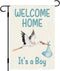 Welcome Home Baby Boy Garden Flag 12×18 Inch Double Sided Burlap Flag for Newborn Gender Reveal Lawn Yard Sign