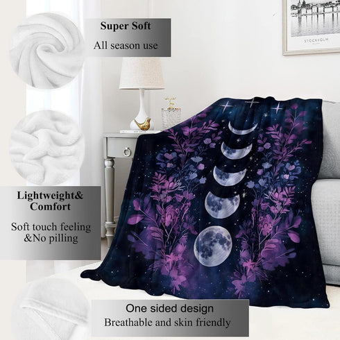60x80in Dark Moon Phases Blanket Celestial Witchy Gothic Throw Blankets,Gifts for Kids Woman Adult,Lightweight Soft