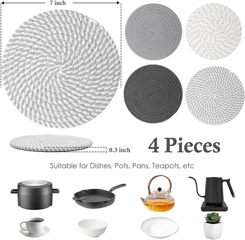 7" Trivets for Hot Dishes, Hot pots and Pans, 4 Heat Resistant Hot Pads, Pot Holders for Kitchen, Hot Plate Mats for Kitchen Countertops, Table, Home Essentials, Farmhouse Decor by Billbotk