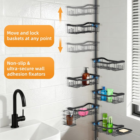Tondid 6 2 47-122 Inch, Shower Caddy Corner, Tier Tension Pole Rod Bathroom Organizer Shelves, Adjustable Bathtub
