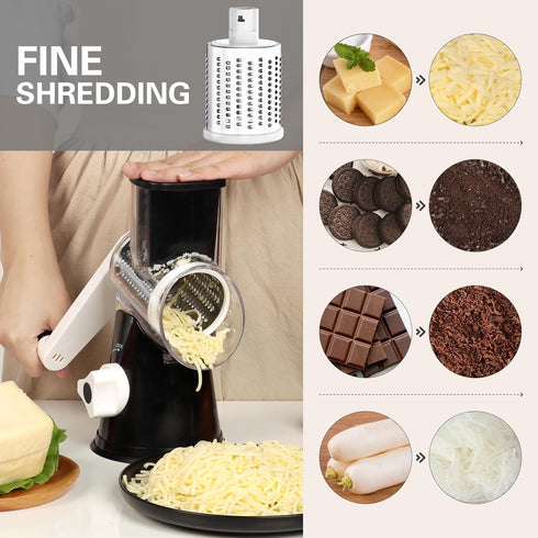 Cambom Rotary Cheese Grater Hand Crank Cheese Shredder for Fresh Cheese, Vegetable, Nuts,Non-slip Suction Base, Three