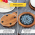 LiWiBet 4.3 Inch Set 6 Wood Coasters for Drinks Absorbent with Lip, Rustic Acacia Wood Black Felt Coaster with Holder