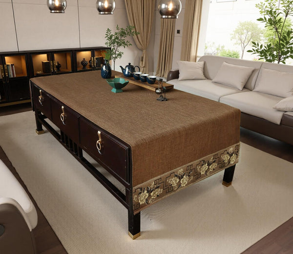 LAVSHOME Traditional Feature Coffee Table Cover Rectangle with Embroidered Flowers.Coffee Table Cloth and