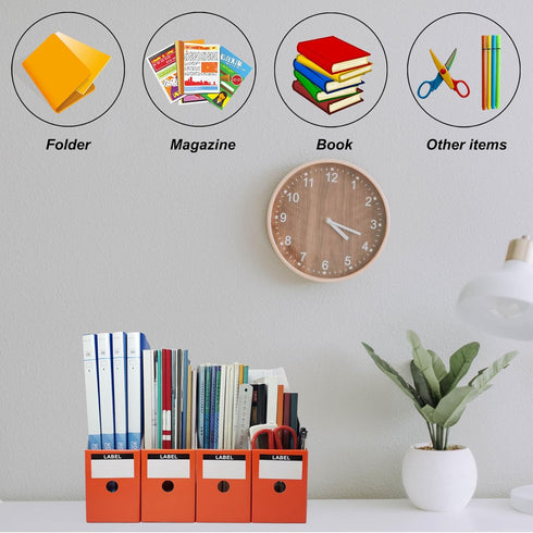 Orange-red Cardboard Magazine Holder (2 Pack), Sturdy Vertical File Folder Organizer for Desk, 10.6'' H×10.2'' L ×3.5''W