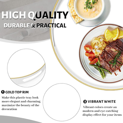 13" MAONAME White Decorative Tray for Coffee Table, Modern Round Serving Tray with Handles, Plastic Tea Trays
